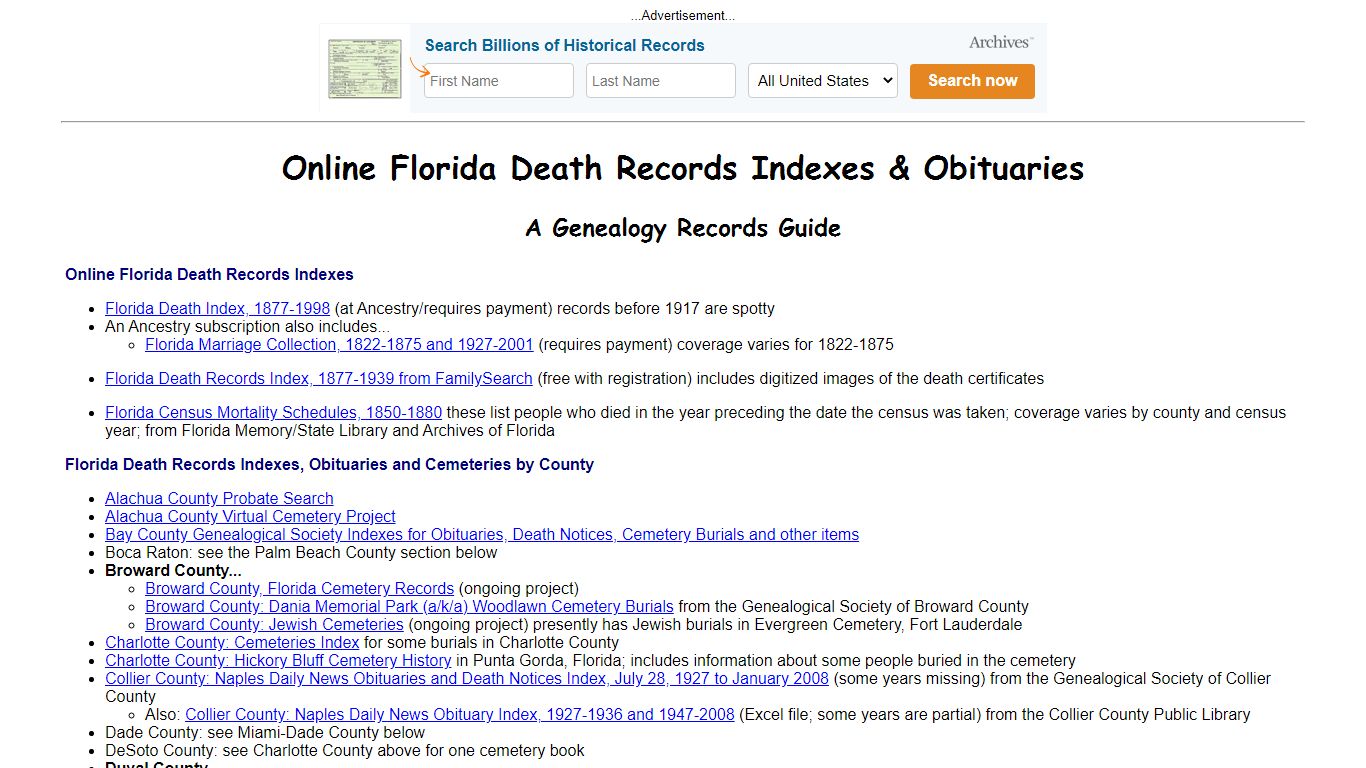 Online Florida Death Indexes, Records & Obituaries