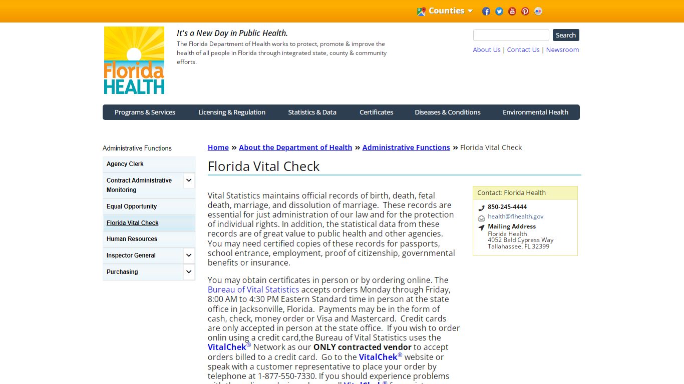 Florida Vital Check | Florida Department of Health